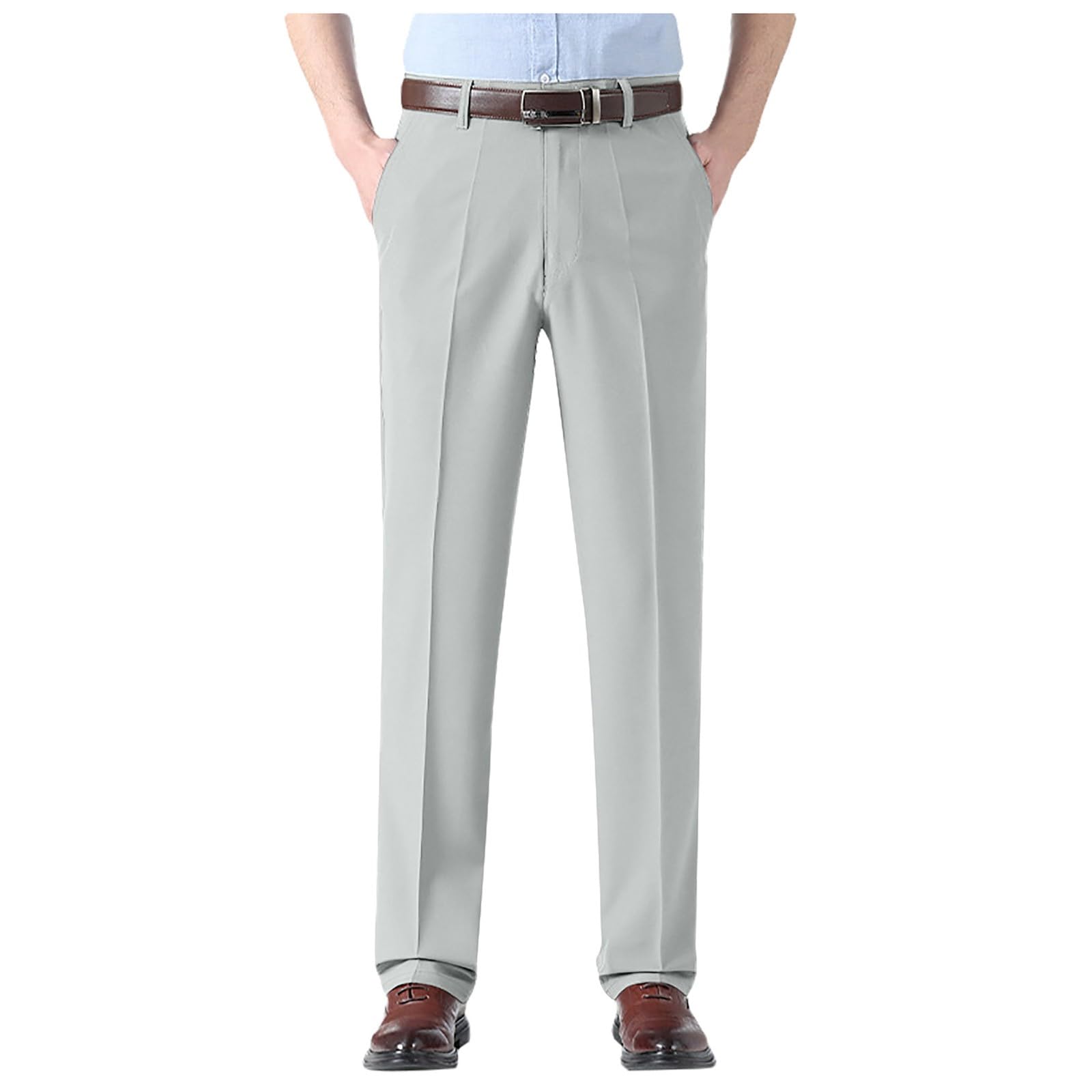 Mens Dress Pants Slim Fit Pleated Straight Leg Suit Pants Classic Lightweight Business Trousers with Pockets