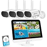 Wireless Security Camera System,ANRAN 8 Channel 2K NVR 4Pcs 3MP Home WiFi Security Camera Outdoor with 13' LCD Monitor,1TB Hard Driver,Pan 180°,Night Vision,Waterproof, Motion Alert,Remote Access
