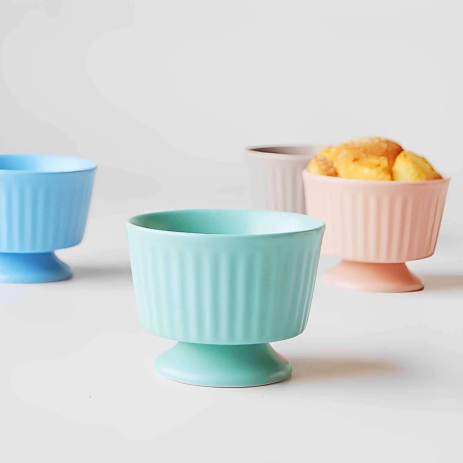 Platos de tapas, tazones de postre, Juego de ramequines, 120 ml, Ramekins de Creme Brulee, Plato de soufflé Platos a prueba de horno, Ramekins de soufflé, Ramekins for freidora de aire-azul-Juego de 4