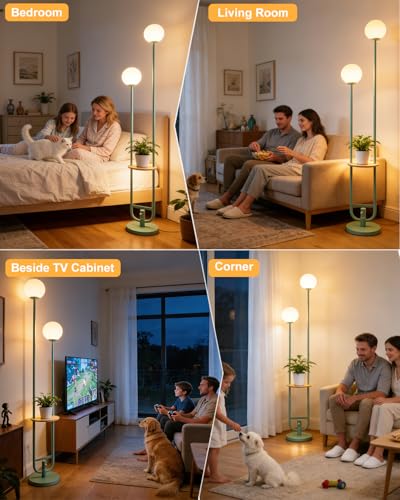 Image of Lightdot 63IN Green Floor Lamp 2 Globe Mid Century Standing Lamps with Bulbs Included Unique Vintage Dimmable Tall Floor Lamp with 5Lbs Heavy Base for Living Room /Wedding /Sofa Beside /Corner Decor