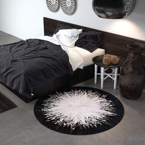 Tapis rond en cuir de vache patchwork 140cm épais et robuste