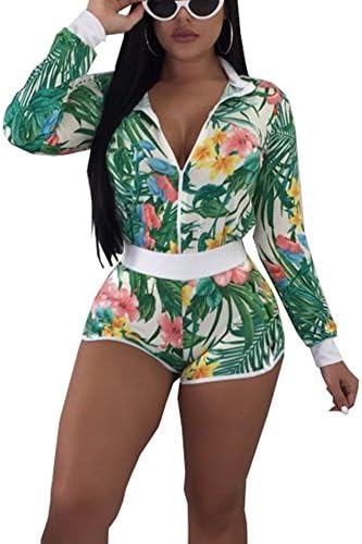 Two Piece Outfits for Women - Stripes Patchwork Zip Up Jacket Tops + Shorts Sets