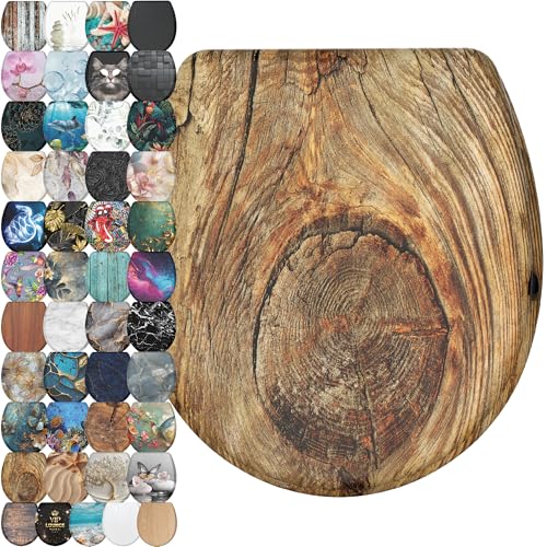 Image of Sanilo Wooden Toilet Seat with Quick Release & Soft Close [ROUND] - Decorative & Slow Close Molded Wood Seat - With One Click for Easy Installation & Cleaning - With Adjustable Fit (Rustic)