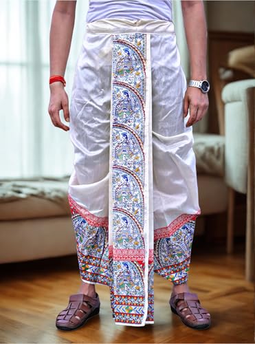 Image of Men's Ready to Wear Pant System Printed MAYUR PUCHHA Dhoti for Marriage, Pooja, Festival etc.(GC010)