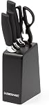 Farberware - Chrome Prep Knife Set with Comfortable Grip and Holder for Kitchen Tabletop (Black, 5 Piece)