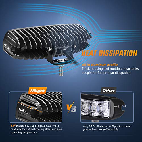 Nilight LED Light Bar 2PCS 18W 6Inch Flood LED Pods Offroad Fog Light Waterproof for Boat SUV ATV 4WD Car Truck Golf Cart 12V 24V,2 Years Warranty - Image 5