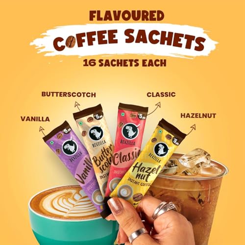 Image of Bevzilla Assorted Instant Coffee Powder 128g | Mixed Flavours | Rich Aroma & Smooth Taste | Easy to Prepare