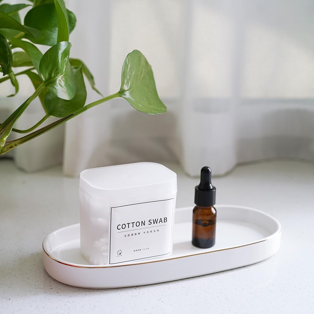 10x5 Bathroom Vanity Tray, Oval Ceramic Decorative Perfume Candle Tray for Bathroom/Kitchen Counter, White - Image 2