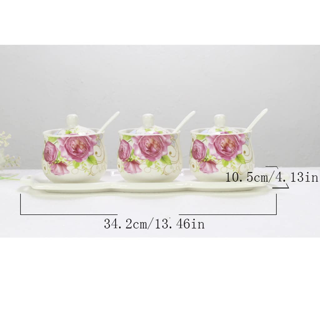 pot à épices， Boîte à condiments Pot d'assaisonnement en céramique de ménage Chinois Coffret d'assaisonnement de 3 pièces avec Base Bouteille d'assaisonnement de Cuisine Pot à condiments