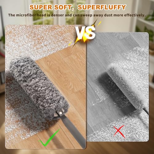 Image of Microfiber Duster with Washable and Reusable Duster Head, Microfiber Dusters for Household Cleaning, Gray