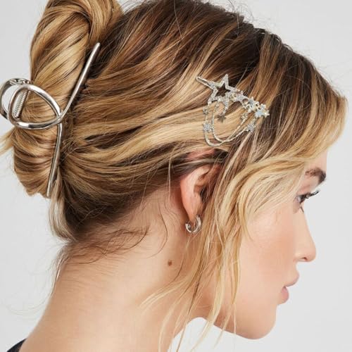 Barrette épingle à cheveux étoiles strass et pampilles scintillantes pour coiffe de soirée chic - 4