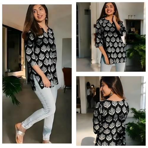 Image of Women's Short Kurti in TopsTunic Rayon Cotton Blend | Ladies Ethnic Tunic