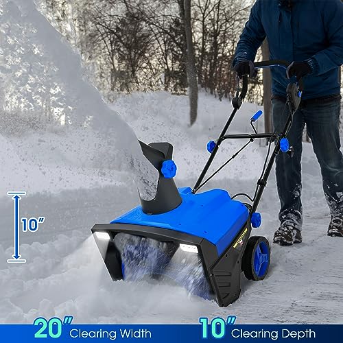 S AFSTAR Snow Blower, 20-Inch 15-AMP Walk-Behind Snow Thrower W/LED Headlights & 180° Rotating Chute, 30FT Throwing Distance, 10" Depth Clearing Path, Electric Corded Snowblower for Driveway (Blue)