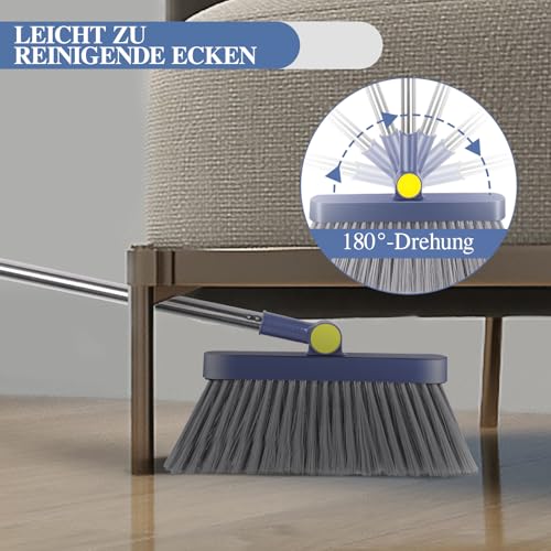 Besen und Kehrschaufel Set,Masthome Besen mit Stiel,Aufrecht Kehrschaufel mit Langem Stiel,Broom and Dustpan Set für Haushaltsreinigung Büro (Blau) – Bild 5