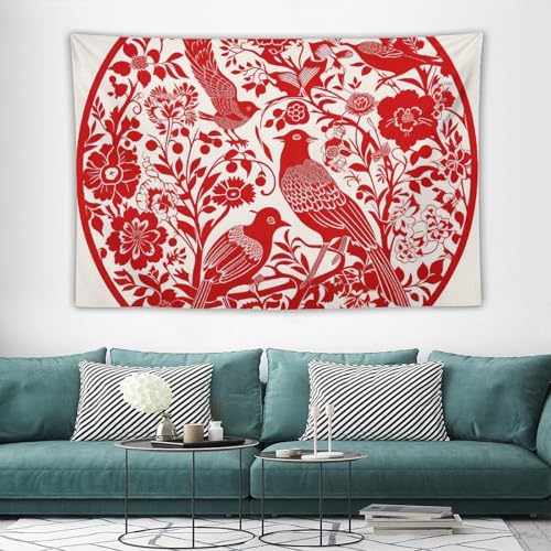 Tapisserie murale rouge ronde en tissu léger de 152x228 cm