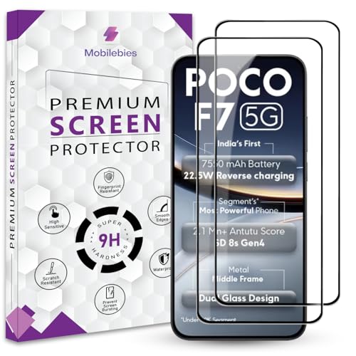 Image of Premium Tempered Glass Screen Protector Guard For Poco F7 5G (6.83 Inch, Pack of 2) | Edge to Edge Coverage With Easy to installation kit