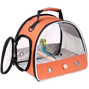 Small Bird Travel Carrier, Portable Bird Travel Outside Cage for Parakeet, Parrot, Cockatiel, Guinea Pig, Bearded Dragon Reptile Carrier for Hiking Vet Visit Bicycle Ride (Orange, Carrier)