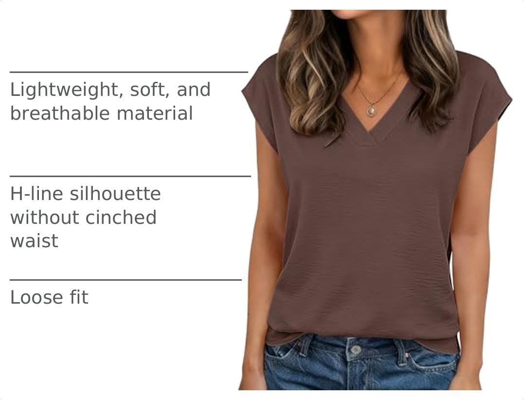 Zeagoo Womens Tops Cap Short Sleeve Textured Blouse V Neck Summer Shirts image 4