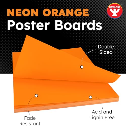 Image of Hygloss Medium Poster Board 11x14 - 25 Neon Orange Single Color Bulk Pack - 10 Pt. Thickness Colored Poster Board Paper for Projects, Signs, Displays - Posterboard Multipack 11 inch x 14 inch