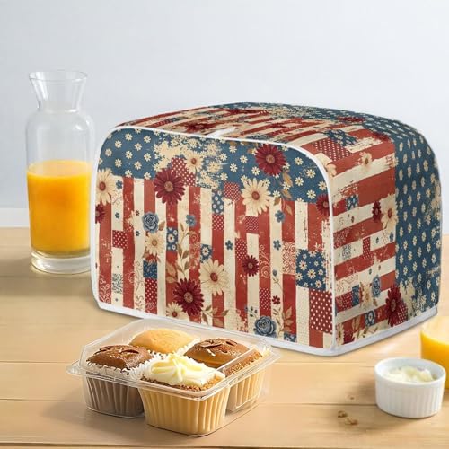 Image of American Flag Daisy Toaster Dust Cover Bakeware Protector Compatible with 2 Slice Toaste Dust Protection Cover July 4th USA Independence Day Decor