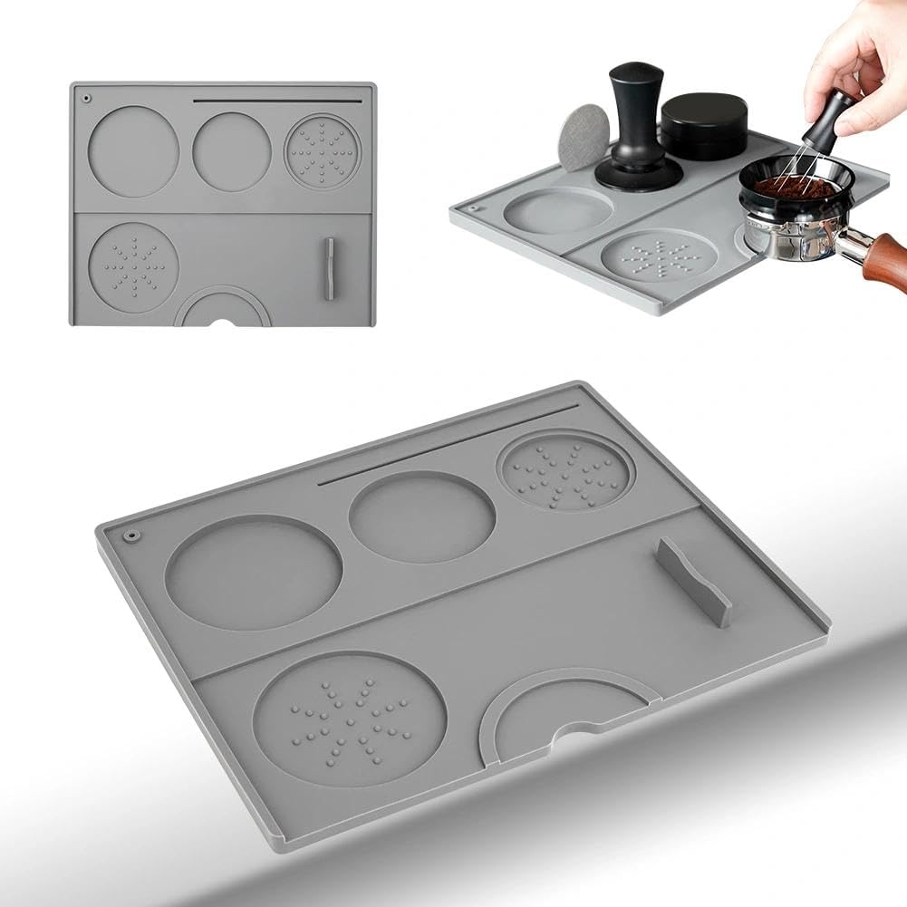 watchget Espresso Tamping Mat - Espresso Tamping Station Food Grade Silicone Coffee Tamper Mat Espresso Accessory for Baristas Home Kitchen Bar Coffee Shop 9.84Inch x 7.87Inch (Grey)