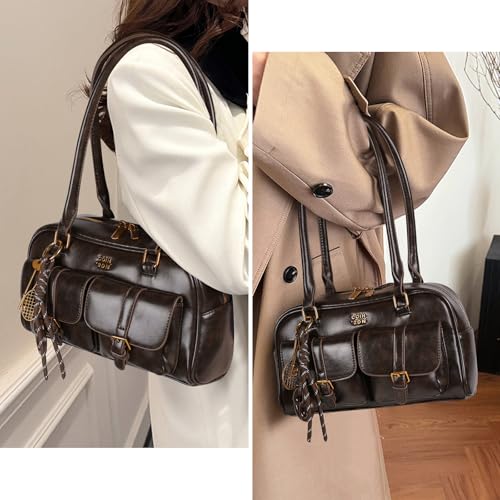 GSenhui Boston Tragetasche Damen Vintage Umhängetasche Klein Handtasche mit Mehreren Taschen, Doppeltasche Schultertasche Bogen Tote Bag Handbags for Reisen Arbeit