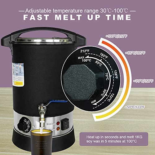 TOAUTO Ｖ3 Wax Melter for Candle Making 12Lbs Large Electric Wax Melting Pot with Quick Pour Spout，80-212°F Temp Control for Bulk Production Candle Soap Business Fast Loading Easy Clean 110V /1100W by TOAUTO - Image 2
