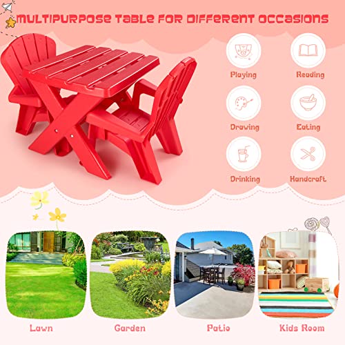 image for COSTWAY Kids Outdoor Table & Chair Set, Toddler Play Table with 2 Adir