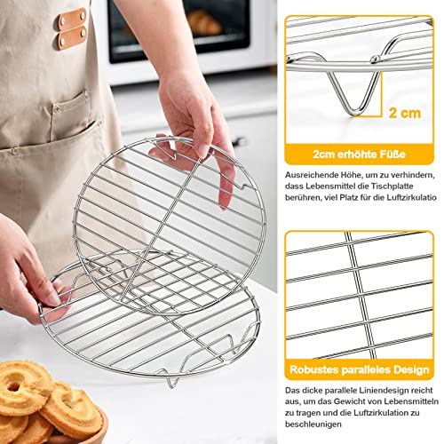 HaWare Abkühlgitter Rund 2er Set, 100% Edelstahl Kuchengitter Auskühlgitter zum Backen Kühlen Dämpfen, Idea für Topf/Ofen/Backform/Kuchenform, Ofen- und Spülmaschinenfest (27cm)