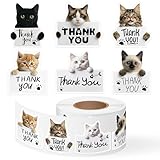 600Pcs Cat Thank You Stickers Roll Cute Kitty Self-Adhesive Labels for Small Business Packaging Envelope Seals Wrapping DIY Crafts Decor Pet Store Hospital Greeting Cards Party Favors Gift Bags Boxes
