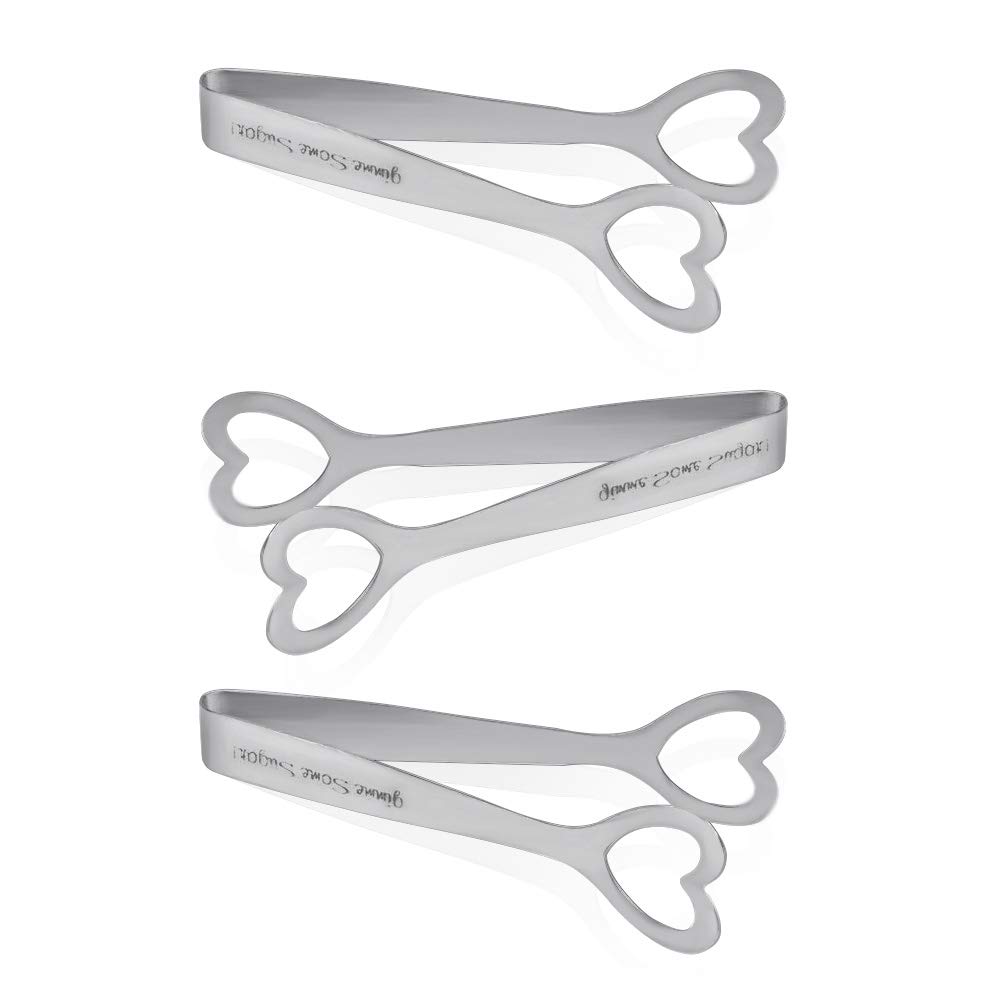 Sugar Tongs Set of 3,Stainless Steel Shape of Heart Sugar Cube Tongs,Also used as ICE Tongs Kitchen Clips Food Tongs Perfect for Tea Party Wedding Coffee Appetizers (4.2 Inch)