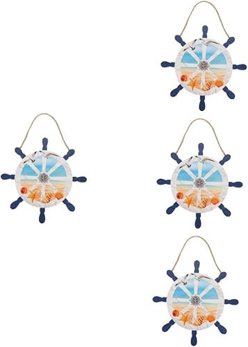 DOITOOL 4pcs door pendants ocean wall rudder pendant pendant Wood wall decoration wood trim house number decorate wooden rudder wall ornament door