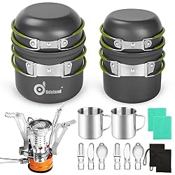 Odoland 16 pez Set di Stoviglie da Campeggio incl. 2 x Padella, 2 x Pentola, Fornello e 2 x Tazza - Gavette Kit