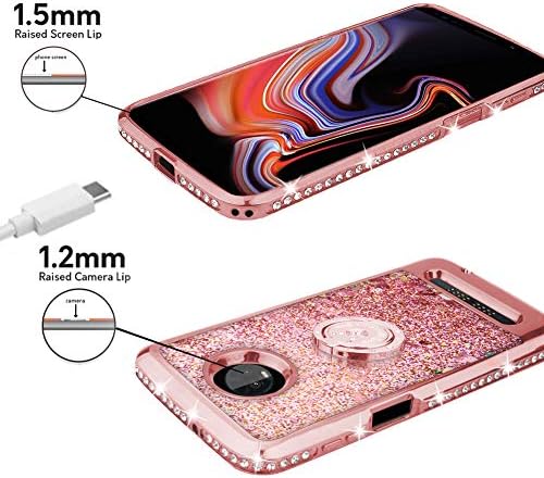 Silverback Moto Z3 Case,Moto Z3 Play Case, Moving Liquid Holographic Sparkle Glitter Case with Kickstand, Bling Diamond Rhinestone Bumper with Ring Stand Slim Protective Motorola Z Play (3D Gen) -RD