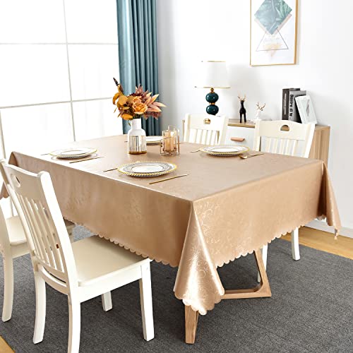 Image of Romanstile Waterproof Vinyl Tablecloth Rectangle, 54 x 78 Inch, Flower Champagne