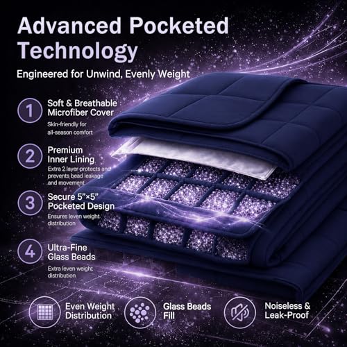 Image of Navy Blue Weighted Blanket for Adults 15lbs, 60 inchx80 inch, Queen Size Cooling Heavy Throw Blanket for 140-160lbs, Microfiber Soft Thick Big Blankets Weighted Comforter Gift for Sleeping