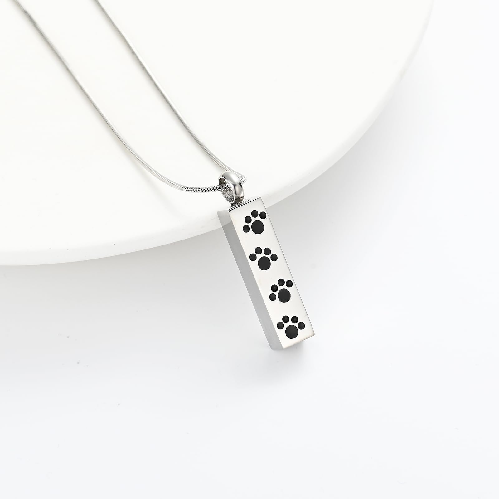 QGJNSGC Paw Print Urn Necklace for Ashes Pet Ashes Necklace Cremation Jewelry Memorial Pendant for Dog Cat Ashes Keepsake Locket Jewellery for Men for Women (Silver) - Image 3