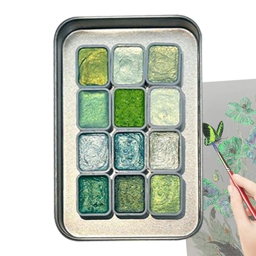 Pintura de acuarela con purpurina, juego de pintura de acuarela portátil de 12 colores, suministros de pintura portátiles para niños, principiantes, artistas, aula, escuela en casa, cumpleaños