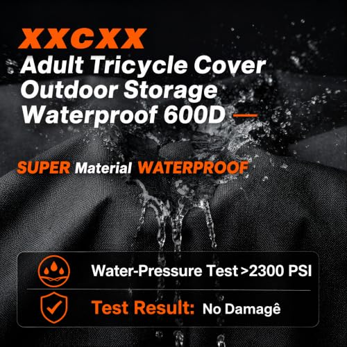 Funda para triciclo adulto XXCXX impermeable 600D para bicicleta eléctrica y triciclo, con hebilla y protección contra todo clima, color naranja y negro miniatura 4