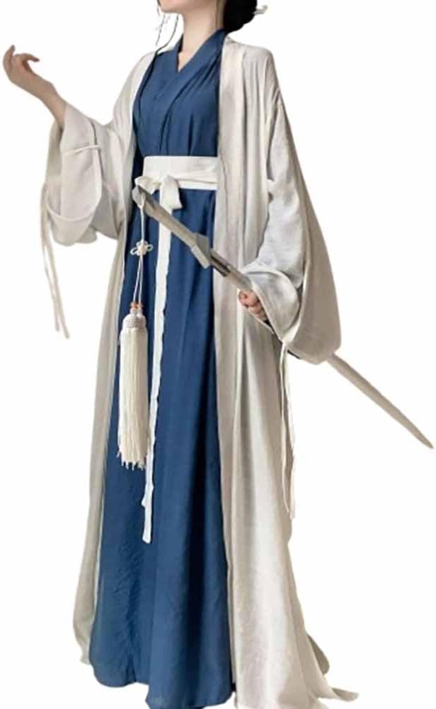Large Size 3XL Thin Cotton&Linen Hanfu Dress Women Chinese Vintage Hanfu Green&Blue Cosplay Costume