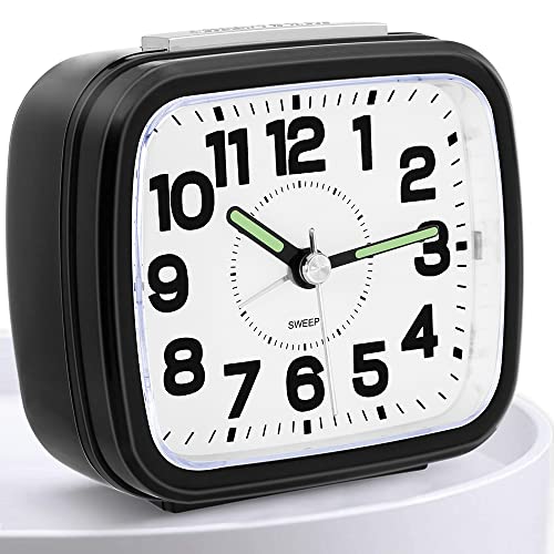 Titifeya Silent Alarm Clock Non Ticking Bedside Clocks Large Dial Display Battery Powered Snooze Night Light Easy to Operate for Home Bedroom Kitchen Table Office