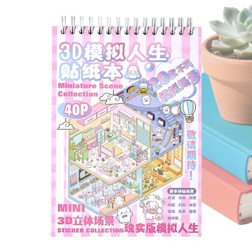 Libro de pegatinas de escenas en miniatura para álbum de recortes artesanía y fantasía