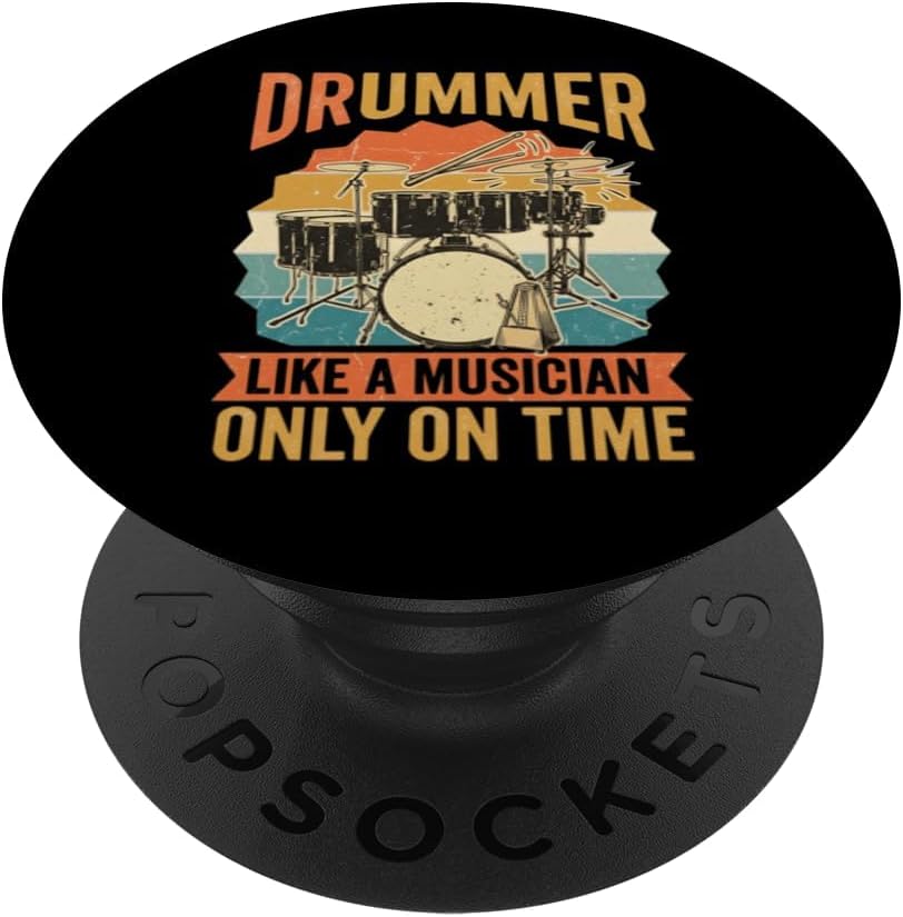 Drummer Like a Musician Only on Time Vintage Sunset Drum Kit PopSockets Adhesive PopGrip