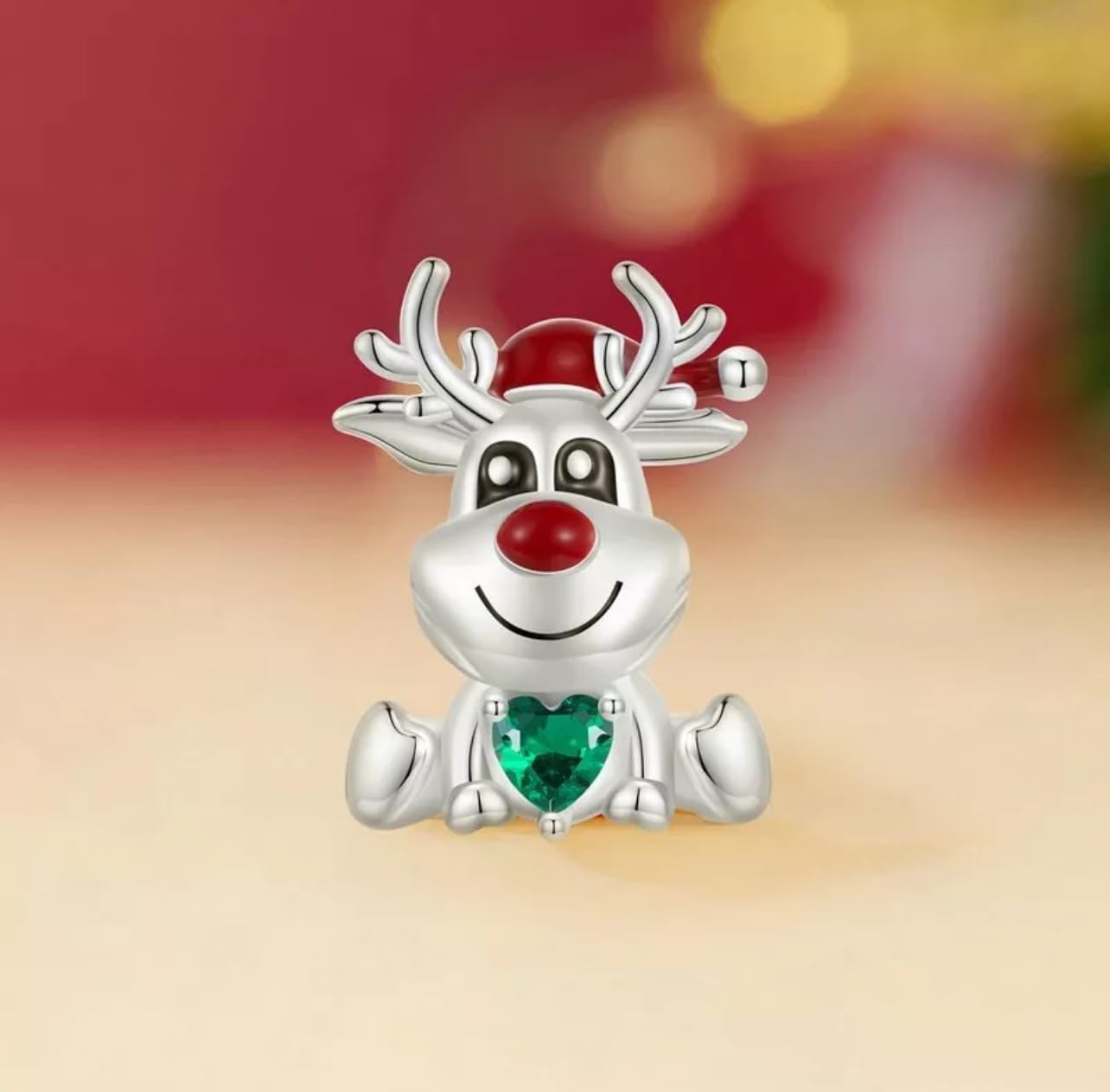 FLXHHX Abalorio de Navidad con diseño de Reno de Rudolph, Plata de Ley 925 auténtica, Compatible con Pulsera