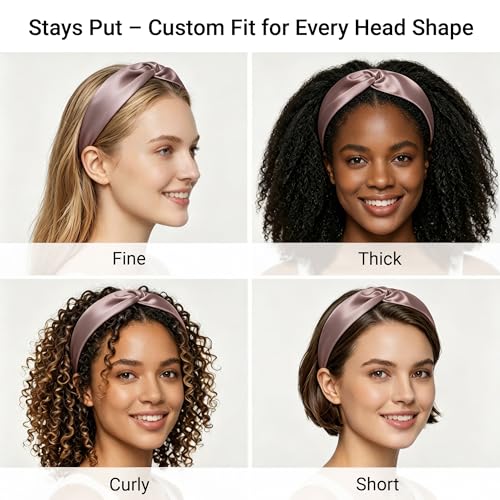 Image of ZLYC Mulberry Silk Headband for Women's Hair, Solid Pale Dusty Pink