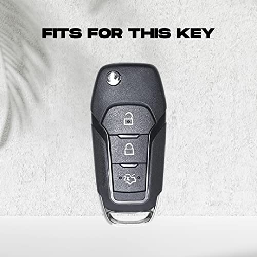 Image of TPU Premium Car Key Cover Compatible with Ford Endeavour | Figo Aspire | Freestyle | 2017, 2018, 2019 Model | 3 Button Flip Key (Black)