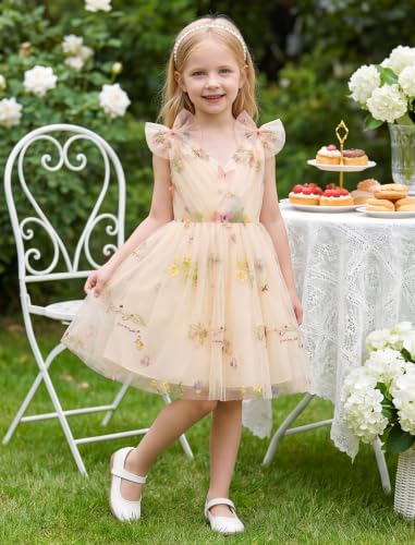 Image of IMEKIS Toddler Kids Girls Butterfly Dress Sparkle Sequins Tulle Wedding Formal Birthday Dresses 2-10T