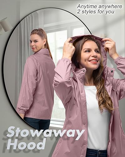 33,000ft Damen Wasserdichte Faltbar Regenjacke mit Kapuze, Leicht Atmungsaktive Windbreaker Jacke, Fahrradjacke für Frauen Fahrrad Sport Outdoorjacke