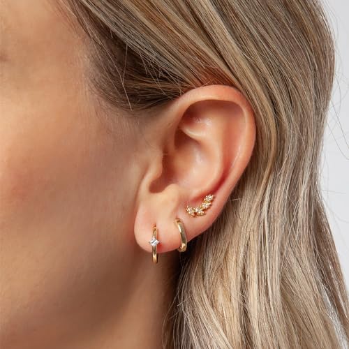 Image of Freekiss 3 Pairs Gold Hoop Earrings Set: Dainty Stud Earrings Trendy Small 14K Gold Plated Hypoallergenic Dangle Cartilage Huggie Hoop Earrings for Women Gold Jewelry for Women Gifts