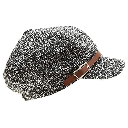 MIRMARU Women's Classic Visor Baker boy Cap Newsboy Cabbie Winter Cozy Hat with Comfort Elastic Back (Textured Cabbie Black)